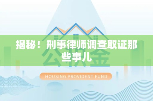 新罗揭秘！刑事律师调查取证那些事儿